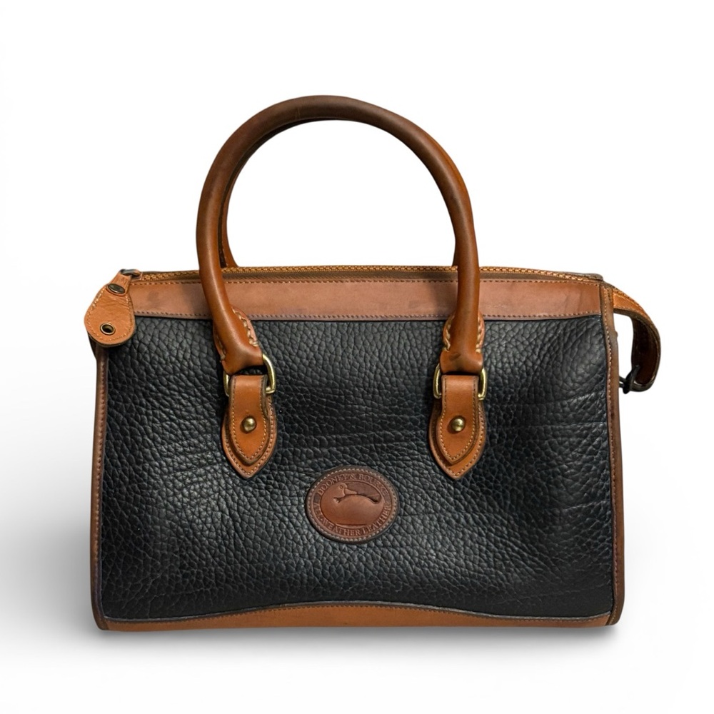 Vintage Dooney & Bourke All Weather Leather Satchel in RARE Black & British Tan